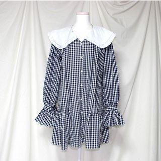 Plaid Bell-sleeve Collared Dress