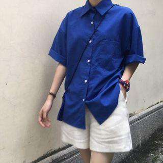 Pocketed Elbow-sleeve Blouse