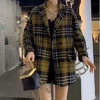Double Breasted Plaid Fleece Coat