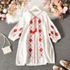 Long-sleeve Embroidered Tie-neck A-line Dress