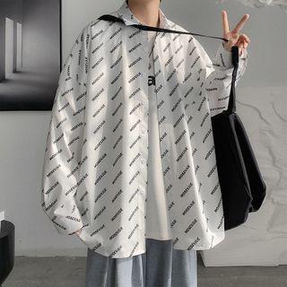 Pocket-front Lettering Print Shirt