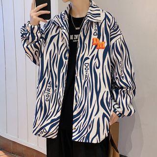 Lettering Zebra Print Shirt Jacket