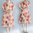 Dotted Print Short-sleeve Dress As Shown In Figure - L
