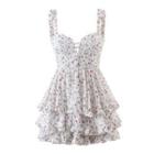 Spaghetti Strap Floral Layered Mini A-line Dress