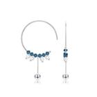 925 Sterling Silver Simple Geometric Circle Tassel Earrings With Blue Austrian Element Crystal Silver - One Size