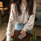 Long-sleeve V-neck Floral Loose Fit Shirt