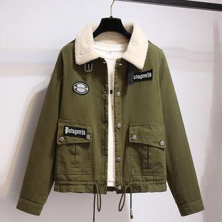 Lettering Applique Fleece Lined Jacket