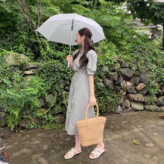 Puff-sleeve Check Long Shirtdress