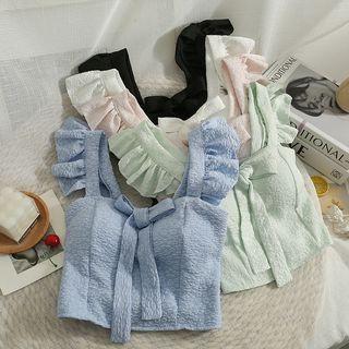 Embossed Ribbon-front Crop Top In 5 Colors
