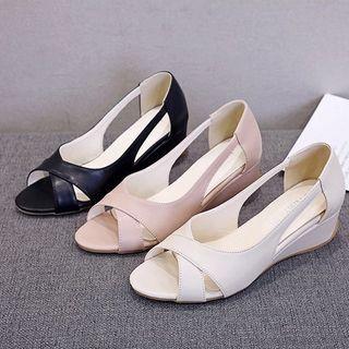 Peep-toe Cutout Wedge Heel Sandals