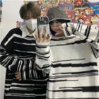 Couple Matching Asymmetrical Striped Sweater