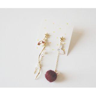 Asymmetrical Pom Pom Drop Earring