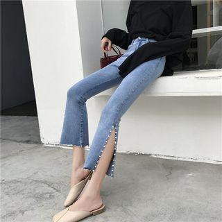 Beaded Cropped Boot-cut Jeans
