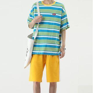 Striped Elbow-sleeve T-shirt / Shorts / Set