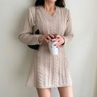 V-neck Cable-knit A-line Minidress