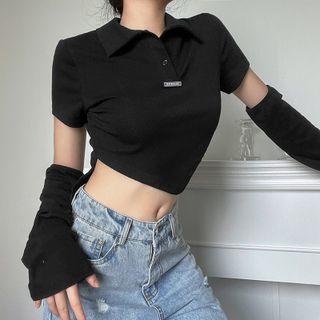 Set: Short-sleeve Cropped Polo Shirt + Arm Sleeves
