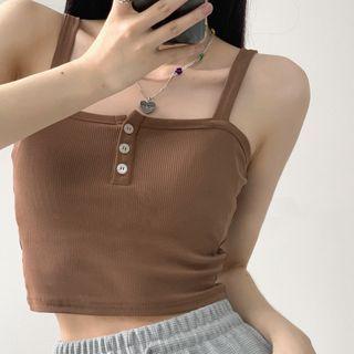 Cropped Plain Ribbed Camisole Top