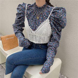Set: V-neck Lace Top + Floral Blouse