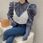 Set: V-neck Lace Top + Floral Blouse