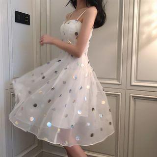Sleeveless Dotted Dress Sleeveless Dress - One Size
