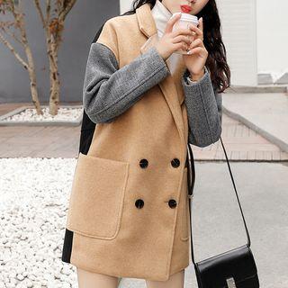 Notch-lapel Color Block Double-breasted Coat
