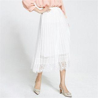 Lace-hem Pleated Skirt Ivory - One Size