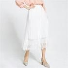 Lace-hem Pleated Skirt Ivory - One Size