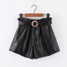 Faux Leather Wide Leg Shorts Black - One Size