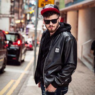 Faux-leather Lettering Zip Jacket