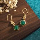 Faux Gemstone Alloy Dangle Earring 1 Pair - Cp561 - Dark Green & Gold - One Size