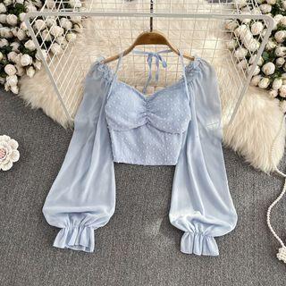 Puff Sleeve Halter Chiffon Blouse