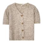 Short-sleeve V-neck Cropped Knit Cardigan Oatmeal - One Size