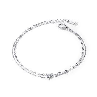 Simple And Fashion Geometric Round Cubic Zirconia Titanium Double Layer Bracelet Silver - One Size