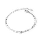 Simple And Fashion Geometric Round Cubic Zirconia Titanium Double Layer Bracelet Silver - One Size