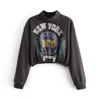 Cropped Graphic Print Mock-neck Sweatshirt