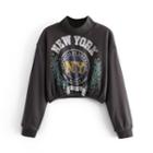 Cropped Graphic Print Mock-neck Sweatshirt