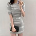 Short Sleeve Stripe Sheath Mini Dress