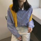 Set: Pinstripe Long-sleeve Blouse + Shawl