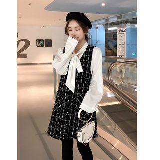 Set: Sweater + Sleeveless Plaid Mini Dress