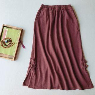 Frog Button Midi A-line Skirt