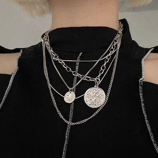 Stainless Steel Layered Choker 5 Pcs - Layered Choker - Silver - One Size