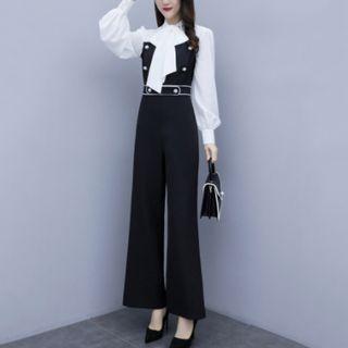 Mock Two-piece Long-sleeve Jumpsuit