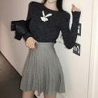 Rabbit Print Knit Top / Mini Pleated A-line Skirt