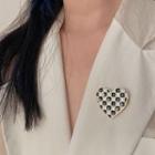 Heart Checker Glaze Brooch Check - White & Black - One Size