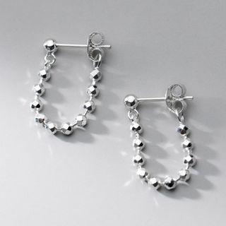 Beaded Ear Stud 1 Pair - S925 Silver Earrings - Silver - One Size