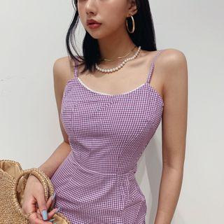 Spaghetti Strap Plaid Bodycon Mini Dress