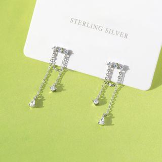 925 Sterling Silver Rhinestone Fringed Earring 1 Pair - Earring - As Shown In Figure - One Size