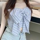 Bow-front Plaid Camisole Top Gingham - Gray & White - One Size