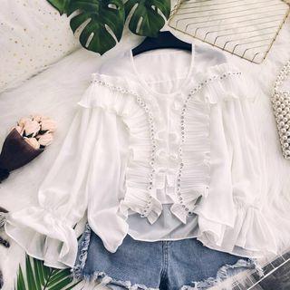 Trumpet Cuff Frill Trim Blouse