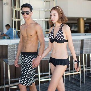 Couple Matching Set: Printed Ruffled Bikini + Jacket / Beach Shorts